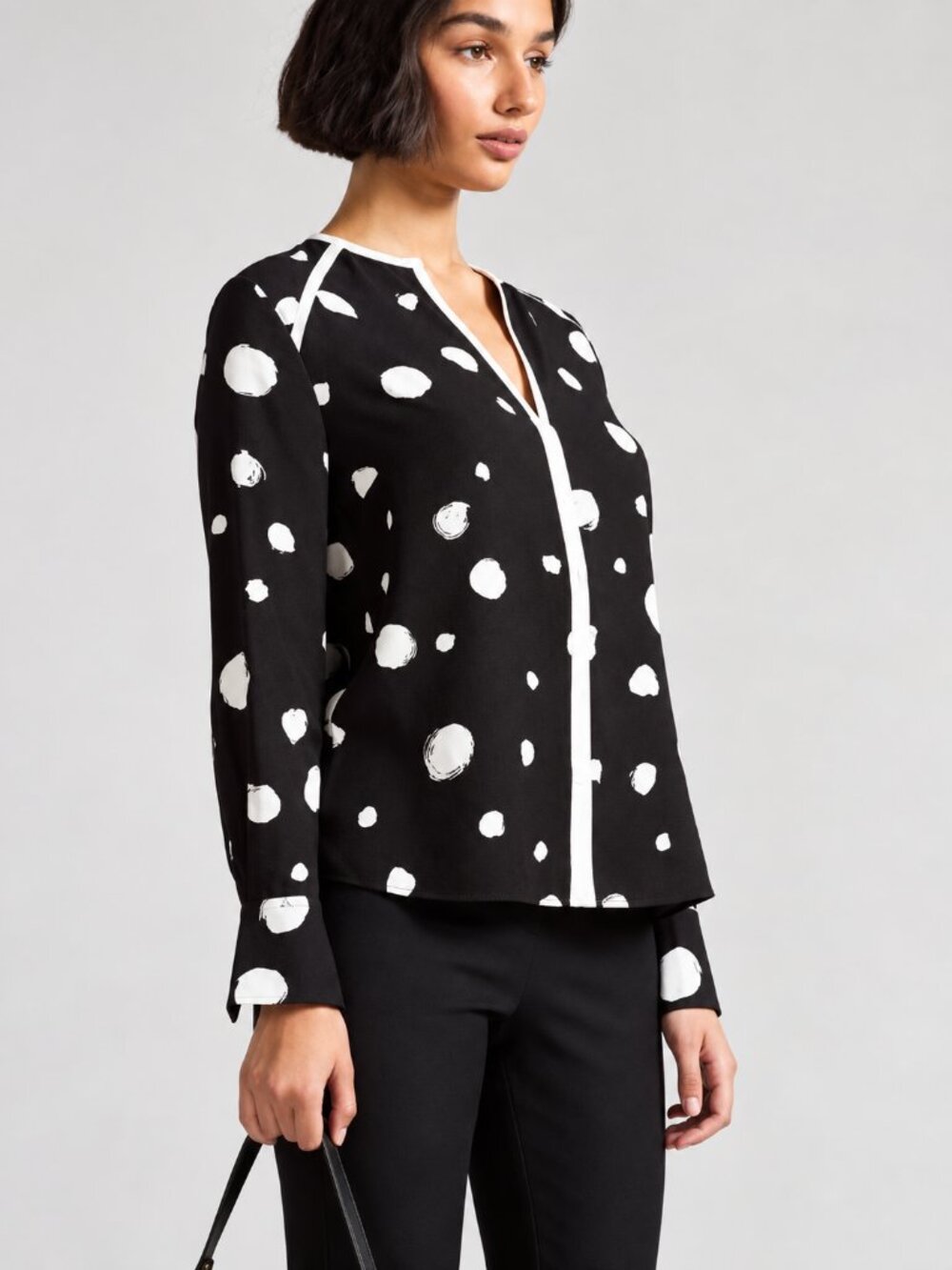 Ted Baker NEW Dulani Black White Abstract Polka Dot Print Blouse SZ Small Mod